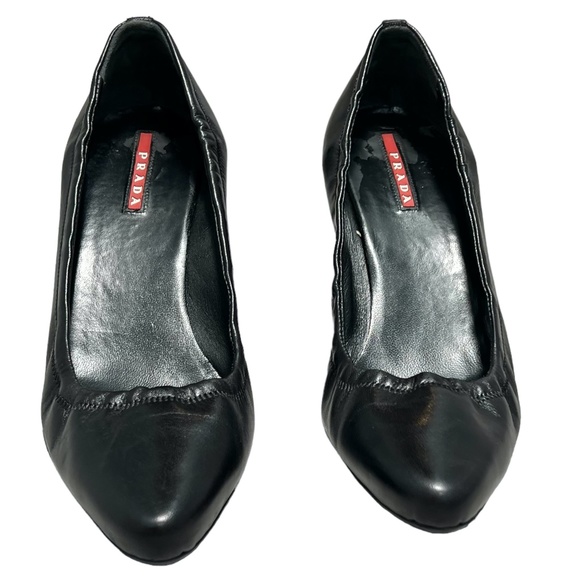 PRADA BLACK NAPPA SPORT B CALZATURE DONNA ELASTIC TOP CONE HEEL ROUND TOE PUMPS - Picture 4 of 15
